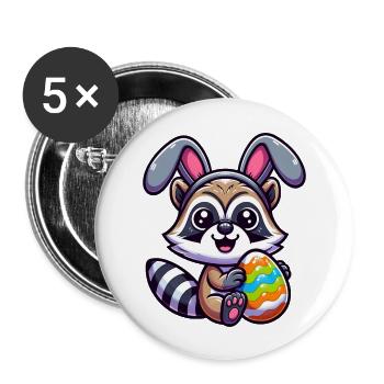 Easter Raccoon in Egg Disguise Cartoon - Buttons large 2.2''/56 mm (5-pack) - white - Front