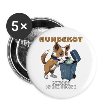 DOG EXCREMENT BELONGS IN THE GARBAGE CAN - Buttons large 2.2''/56 mm (5-pack) - white - Front