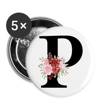 Red Floral Letter P - Buttons large 2.2''/56 mm (5-pack) - white - Front