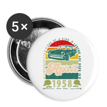 anniversaire avril 1958, Avril 1958, April 1958. - Lot de 5 grands badges (56 mm) - blanc - Devant
