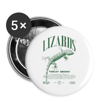 Tokay Gecko Streetwear Eidechsenwärter - Buttons groß 56 mm (5er Pack) - Weiß - Vorne