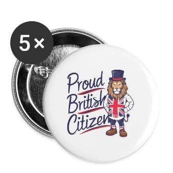 STOLZER BRITISCHER STAATSBÜRGER - Buttons groß 56 mm (5er Pack) - Weiß - Vorne