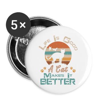 Vintage Black Cat Life Is Good A Cat Makes It Bett - Lot de 5 grands badges (56 mm) - blanc - Devant