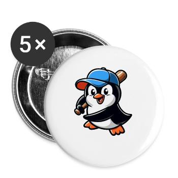 Penguin Baseball Player Action - Buttons large 2.2''/56 mm (5-pack) - white - Front
