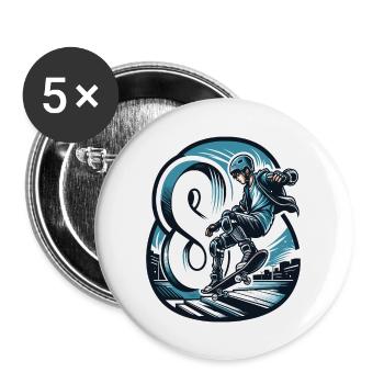 Skateboard Skater Design for 8 Years Boys - Buttons large 2.2''/56 mm (5-pack) - white - Front
