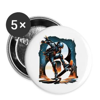 Skateboard Skater Design for 8 Years Boys - Buttons large 2.2''/56 mm (5-pack) - white - Front