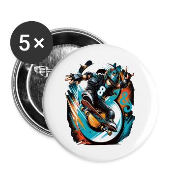 Skateboard Skater Design for 8 Years Boys - Buttons large 2.2''/56 mm (5-pack) - white - Front