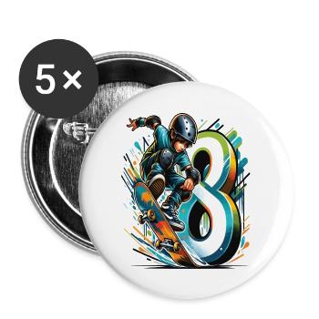 Skateboard Skater Design for 8 Years Boys - Buttons large 2.2''/56 mm (5-pack) - white - Front