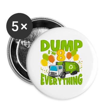 8th Birthday 8 Years Old Boy Gift Garbage Truck - Buttons groß 56 mm (5er Pack) - Weiß - Vorne