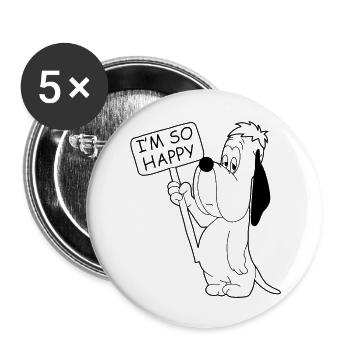 Happy - Lot de 5 grands badges (56 mm) - blanc - Devant