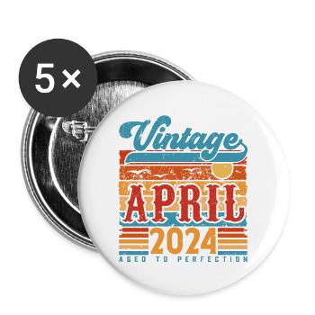 Avril 2024, Cadeau Anniversaire Vintage avril 2024 - Lot de 5 grands badges (56 mm) - blanc - Devant