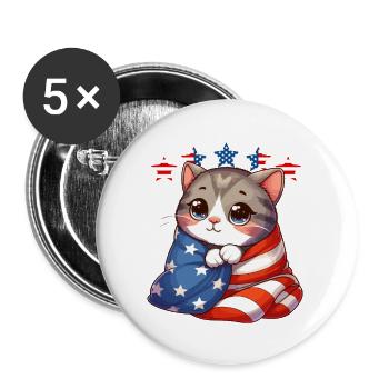 All American Cat Independence Day Cat America - Buttons large 2.2''/56 mm (5-pack) - white - Front