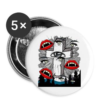 Halloween Horror Vampir Kreuz - Buttons groß 56 mm (5er Pack) - Weiß - Vorne
