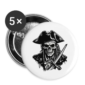 Pirat / Ahoi / Anker / Kapitän / Totenkopf / Rum - Buttons groß 56 mm (5er Pack) - Weiß - Vorne