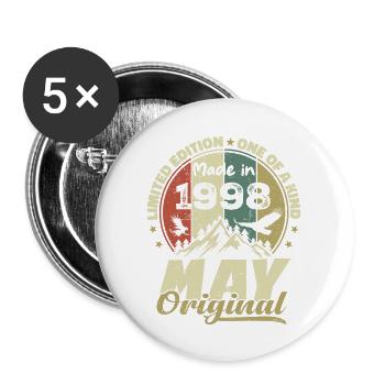 Cadeau Anniversaire Millésime Fabriqué en Mai 1998 - Lot de 5 grands badges (56 mm) - blanc - Devant