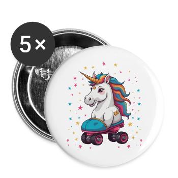 Licorne drôle de patin à roulettes - Lot de 5 grands badges (56 mm) - blanc - Devant