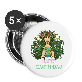 Happy Earth Day Mother Earth Nature Environment Globe - Buttons large 2.2''/56 mm (5-pack) - white - Front