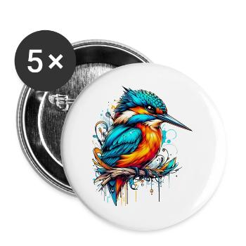 Martin-pêcheur - Lot de 5 grands badges (56 mm) - blanc - Devant