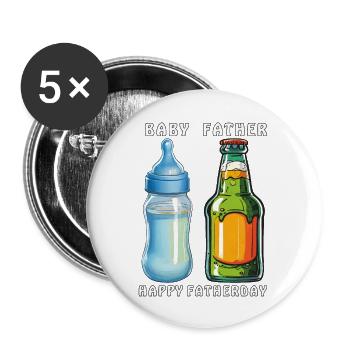 BIBERON BOUTEILLE DE BIÈRE JOYEUSE FÊTE DES PÈRES - Lot de 5 grands badges (56 mm) - blanc - Devant