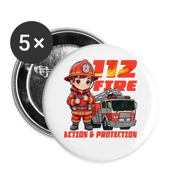 Petit pompier - Lot de 5 grands badges (56 mm) - blanc - Devant