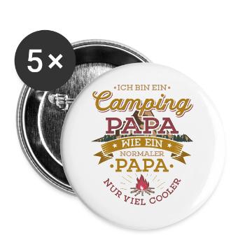Camping Papa Lagerfeuer Camper Zelten Campingplatz - Buttons groß 56 mm (5er Pack) - Weiß - Vorne