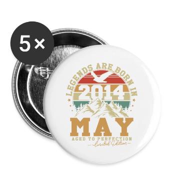 Mai 2014 Vintage Retro Geburtstag 2014 Geschenk - Buttons groß 56 mm (5er Pack) - Weiß - Vorne