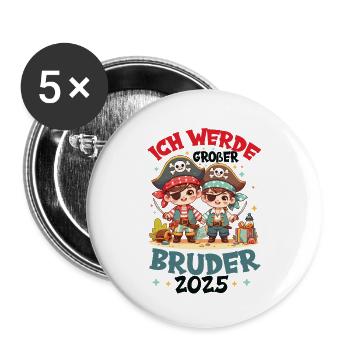 Nachwuchs Verkünden | Ich Werde Großer Bruder 2025 - Buttons groß 56 mm (5er Pack) - Weiß - Vorne