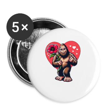 Bigfoot with Flower - Spring Love - Buttons large 2.2''/56 mm (5-pack) - white - Front