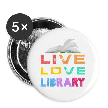Live Love Library Librarian Book Reading - Buttons groß 56 mm (5er Pack) - Weiß - Vorne
