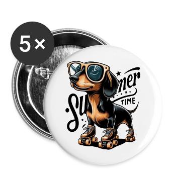 Dackel Hunde lieben Sommer jeder will einen Hund - Buttons groß 56 mm (5er Pack) - Weiß - Vorne
