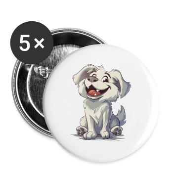 Akbash Geschenk | Cartoon Artwork - Buttons groß 56 mm (5er Pack) - Weiß - Vorne