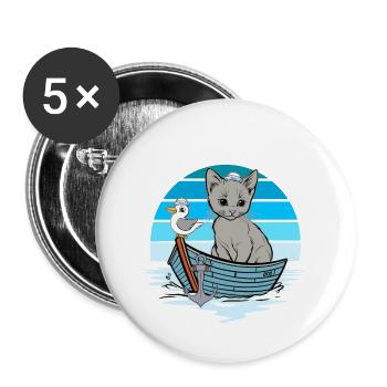 Kitten, Seagull, Seafarer, Sailor, Boat - Buttons large 2.2''/56 mm (5-pack) - white - Front