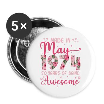 Mai 1974 Cadeau Anniversaire 50 Ans Pour Femme - Lot de 5 grands badges (56 mm) - blanc - Devant