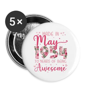Mai 1954 Geschenk zum 70. Jahrestag für Ehefrau - Buttons groß 56 mm (5er Pack) - Weiß - Vorne