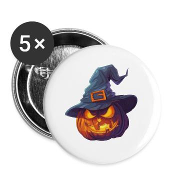 Citrouille effrayante avec chapeau de sorcière - Lot de 5 grands badges (56 mm) - blanc - Devant