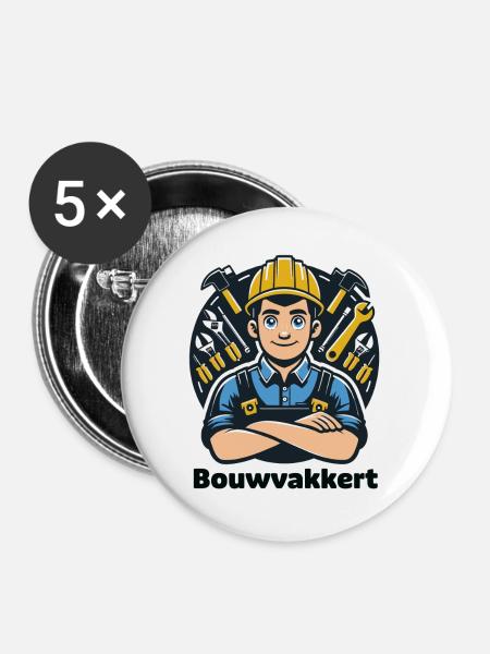 Bauarbeiter - Buttons groß 56 mm (5er Pack) - Weiß