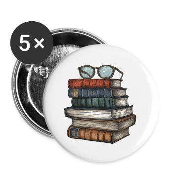 Pile de livres classiques avec des lunettes dessus - Lot de 5 grands badges (56 mm) - blanc - Devant