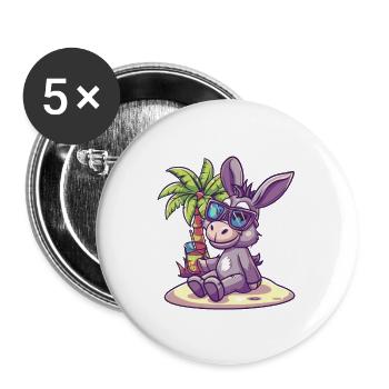 Esel Sommer Urlaub - Buttons groß 56 mm (5er Pack) - Weiß - Vorne