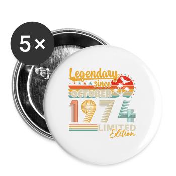 Oktober 1974 Vintage Retro Geburtstagsgeschenk - Buttons groß 56 mm (5er Pack) - Weiß - Vorne