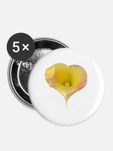 GELBE CALLA-LILIE - Buttons groß 56 mm (5er Pack) - Weiß