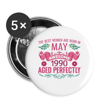 Mai 1990 anniversaire femme Mai 1990 anniversaire - Lot de 5 grands badges (56 mm) - blanc - Devant