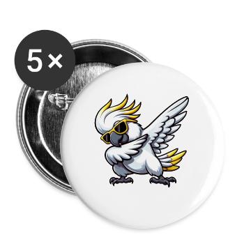 Dessin dessiné dessiné mignon de cacatoès qui fait du dabing - Lot de 5 grands badges (56 mm) - blanc - Devant