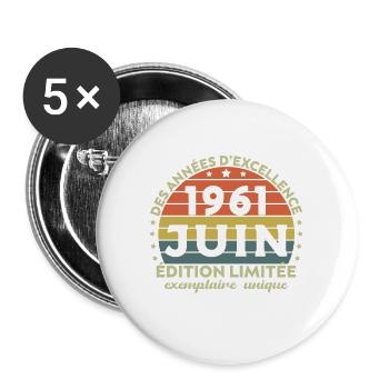 Anniversaire Millésime Fabriqué en Juin 1961 - Lot de 5 grands badges (56 mm) - blanc - Devant