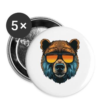 Bear Head Cool - Buttons large 2.2''/56 mm (5-pack) - white - Front