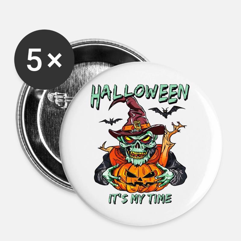 HALLOWEEN IT'S MY TIME - Buttons groß 56 mm (5er Pack) - Weiß