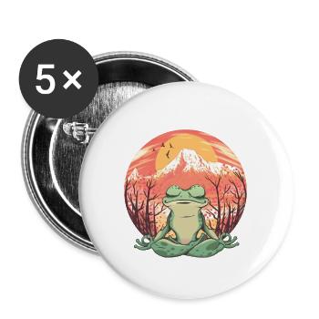 Retro Frosch Yogy Natrur Meditation Entspannung - Buttons groß 56 mm (5er Pack) - Weiß - Vorne
