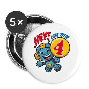 Vier Jahre kleiner süßer Roboter Kindergeburtstag. - Buttons groß 56 mm (5er Pack) - Weiß - Vorne