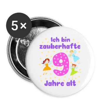 9th Birthday Fairies Magic Fantasy Girl 9 Years - Buttons large 2.2''/56 mm (5-pack) - white - Front