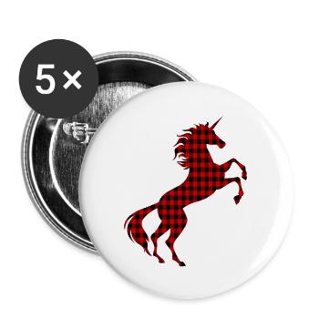 Einhorn Rot Kariertes T-Shirt Magische Einhorn Grafik - Buttons groß 56 mm (5er Pack) - Weiß - Vorne