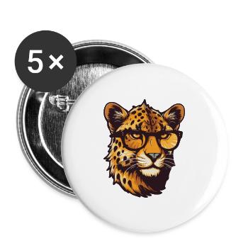 Tête de guépard Cool - Lot de 5 grands badges (56 mm) - blanc - Devant